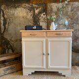 Parisian buffet raw wood and iridescent white