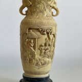 Carved Chinese Composite Urn Vase ~ Traditional Scenes of Chinese Soldiers and Villagers.