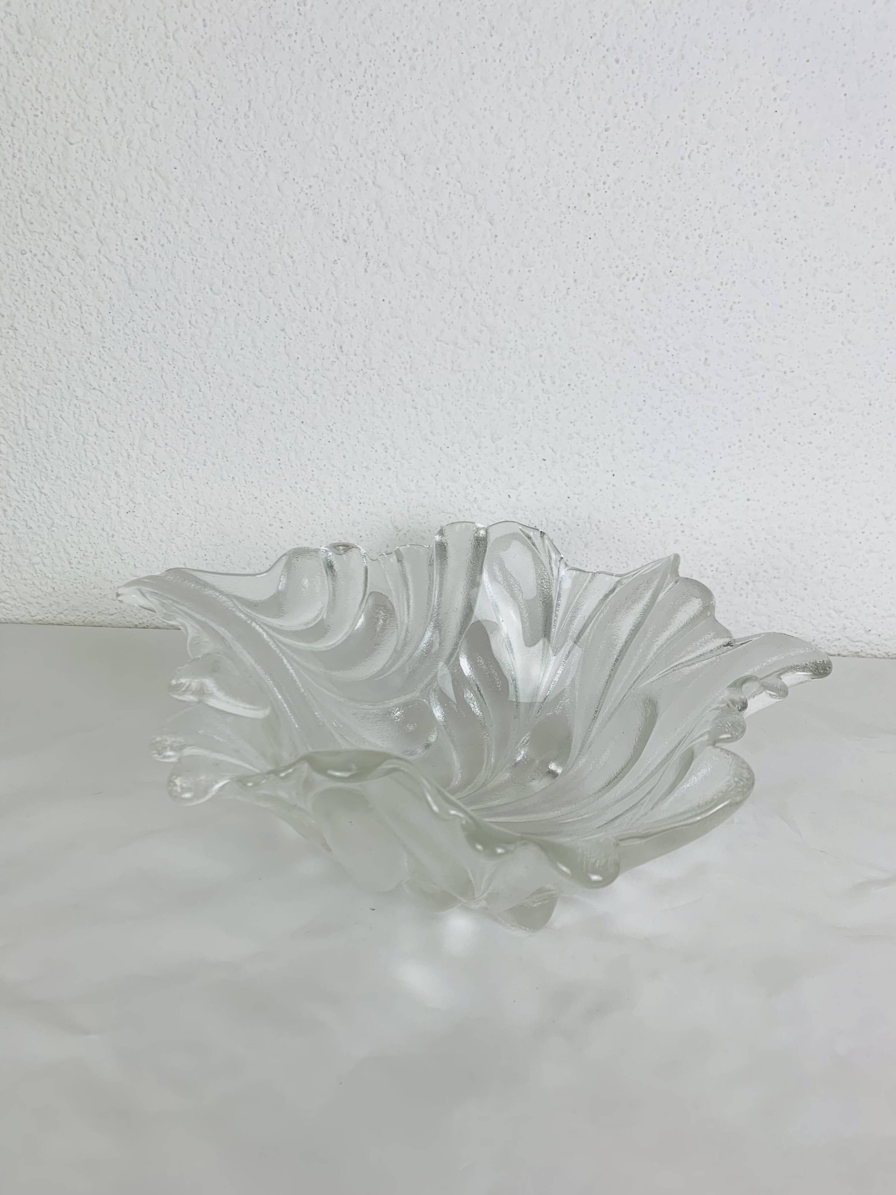 Vintage glass leaf salad bowl or fruit bowl