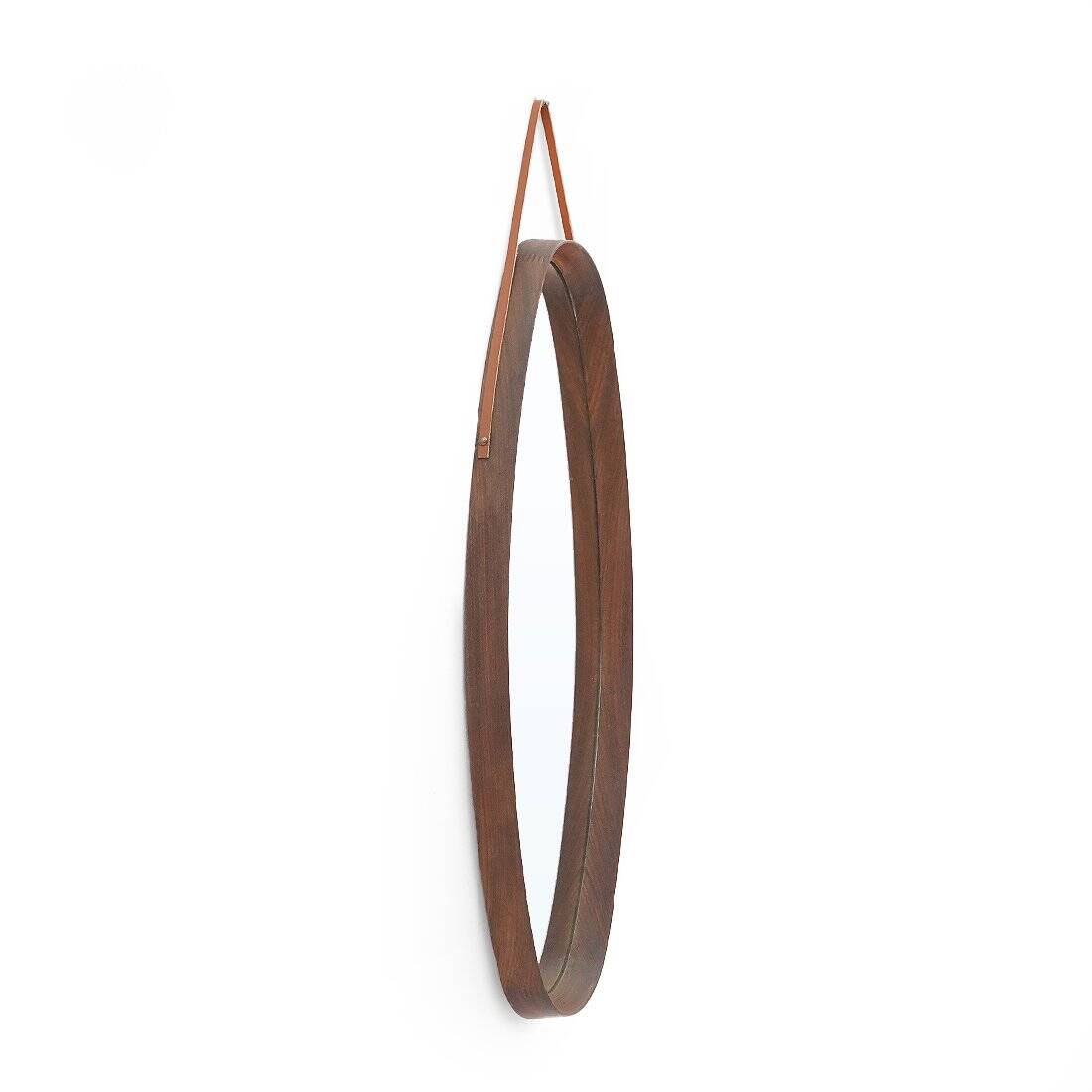 Oval wall mirror in teak, 1960s