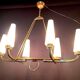 Maison Lunel certified bronze chandelier, six conical opalines, mid-century France