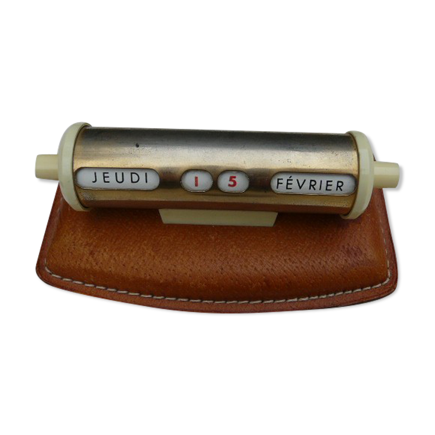Tubular perpetual calendar, leather base, 50s