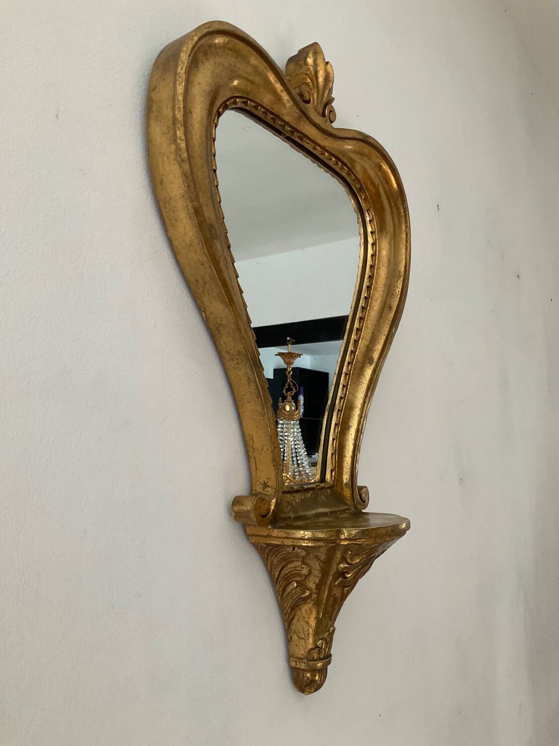 Miroir doré vintage avec selette