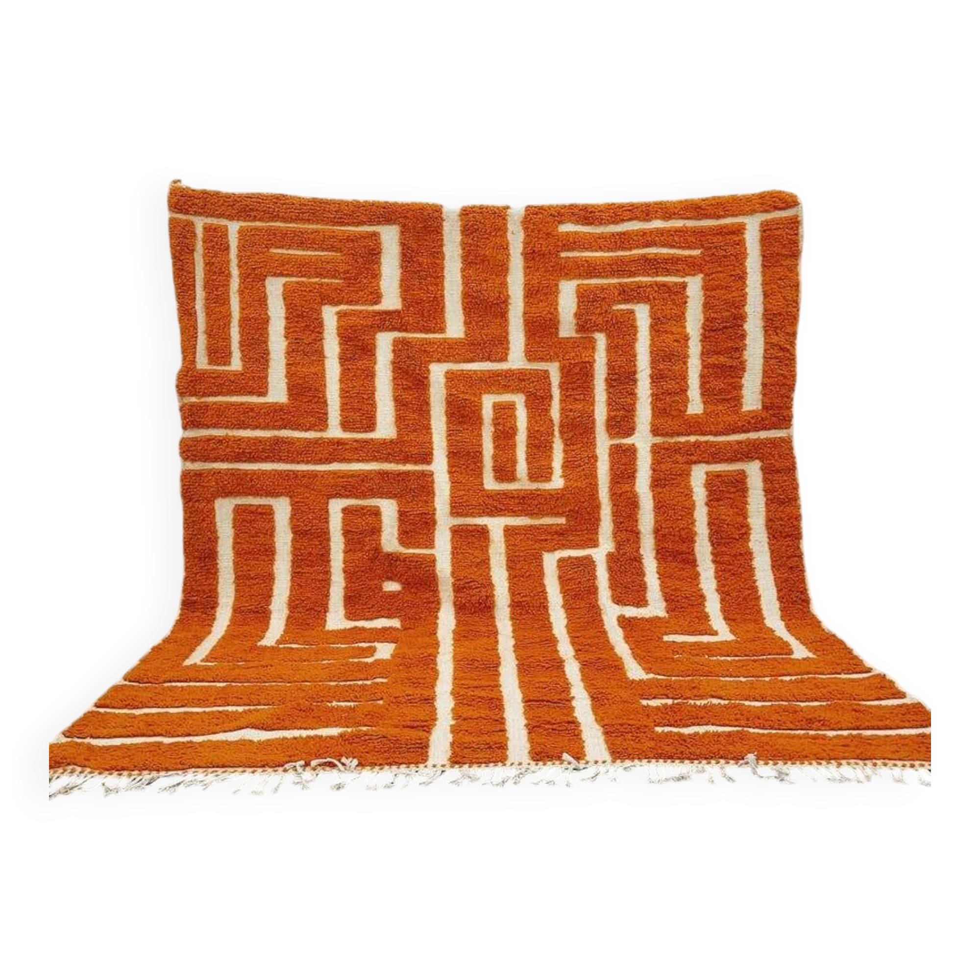 Tapis marocain berbère écru à motifs géométriques 200cmx25cm