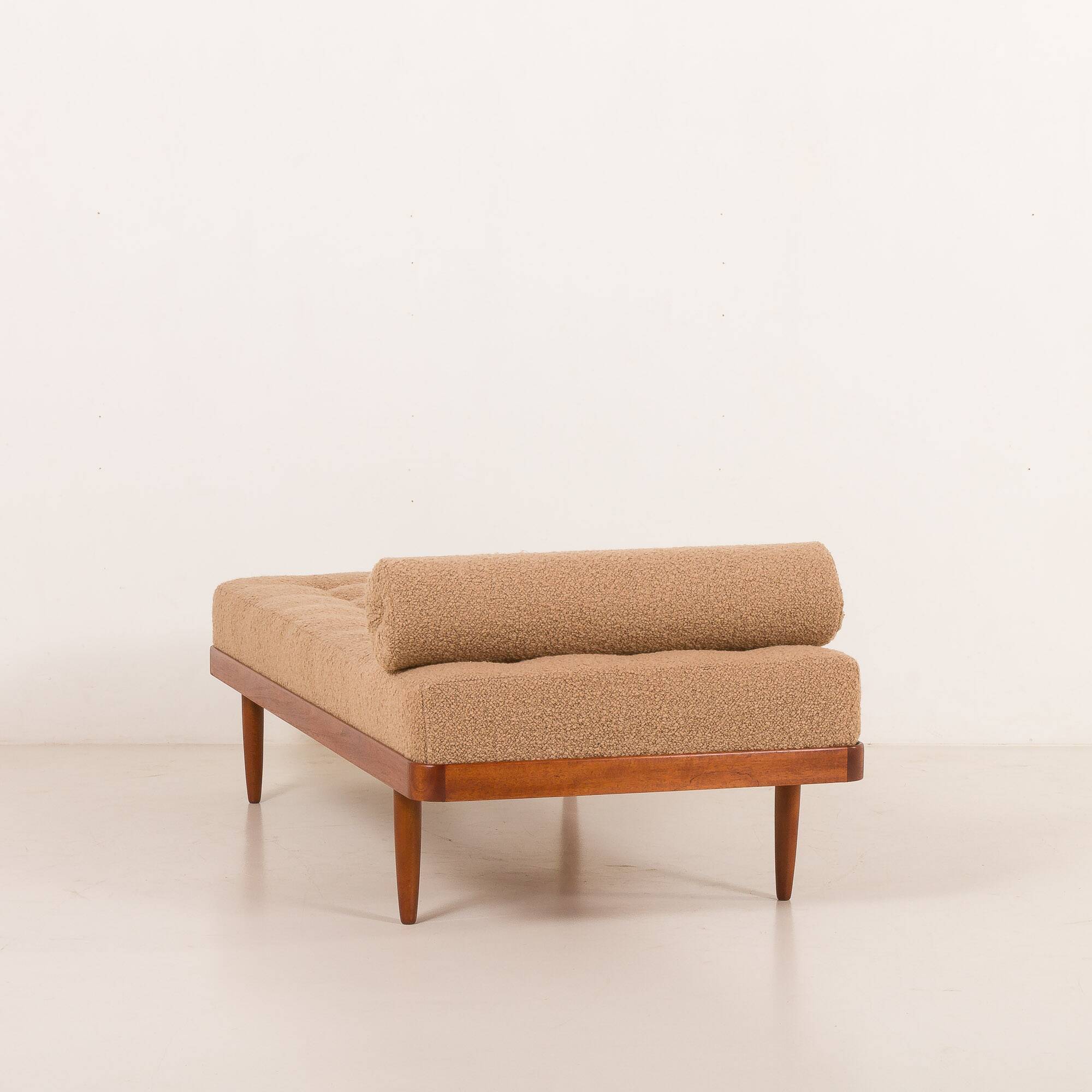 Scandinavian mid century daybed in natural boucle fabric, Denmark 1960s