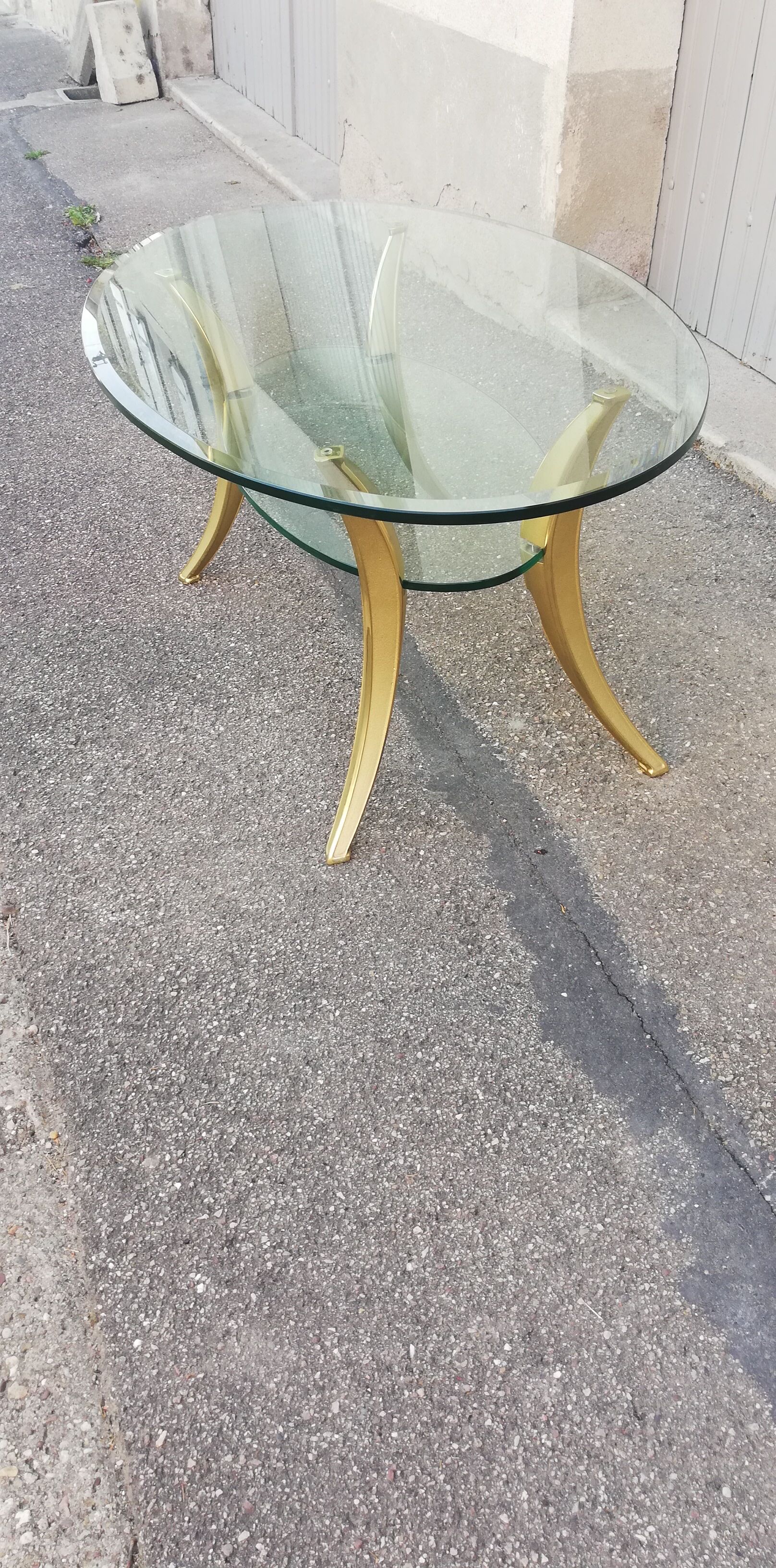 Vintage bronze and glass coffee table
