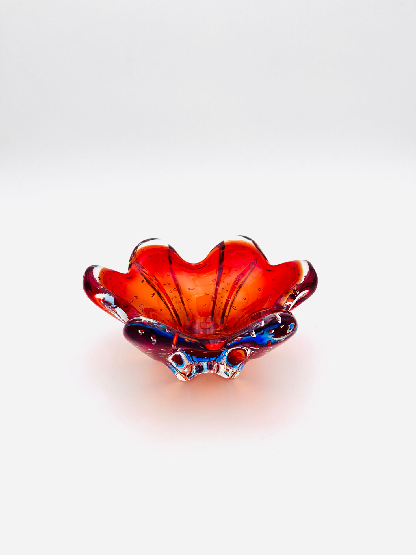 Murano Ashtray - Archimede Seguso - Bullicante - Red Blue Sommerso
