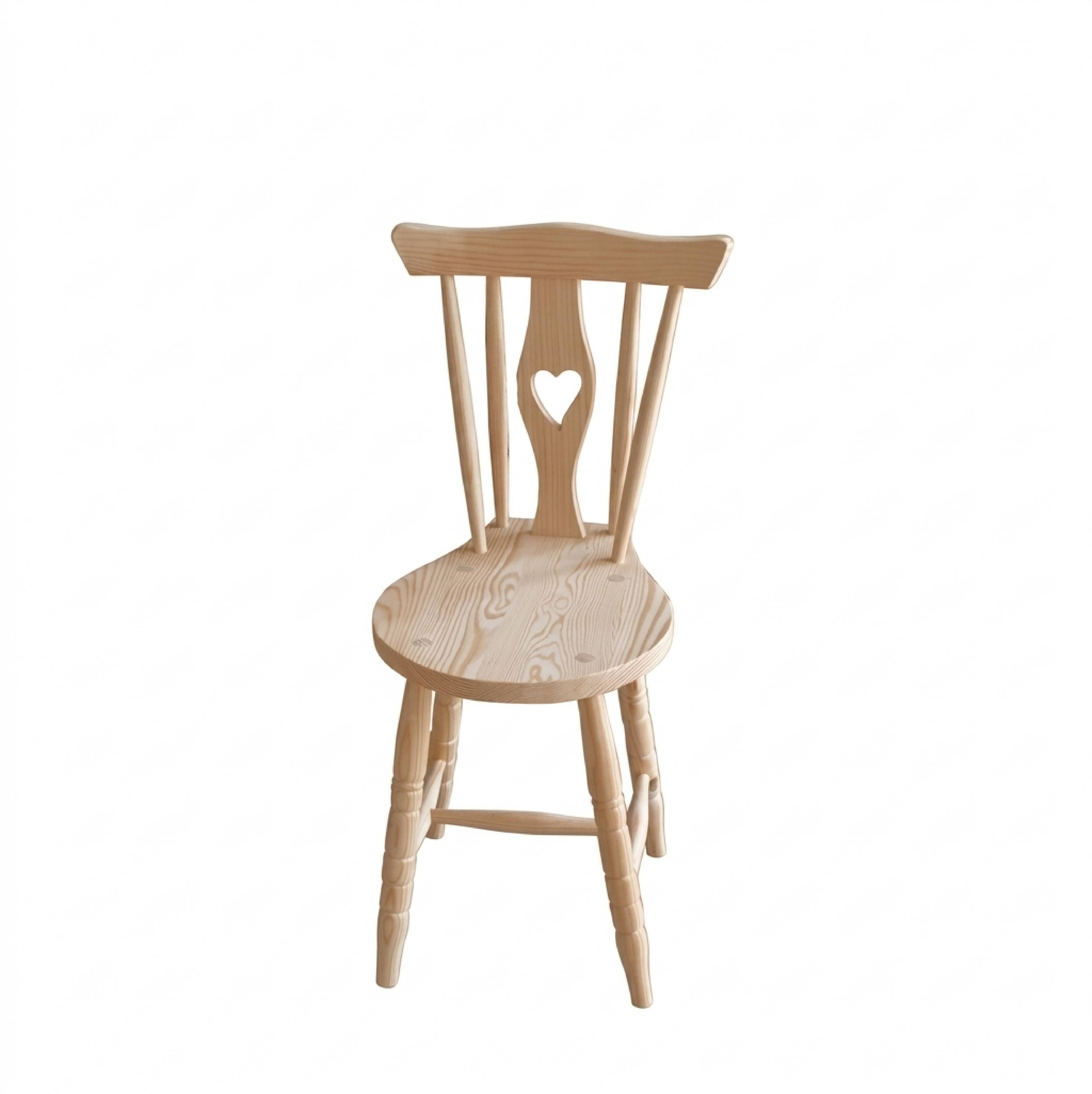 Rustic style chair in raw solid pine with heart.