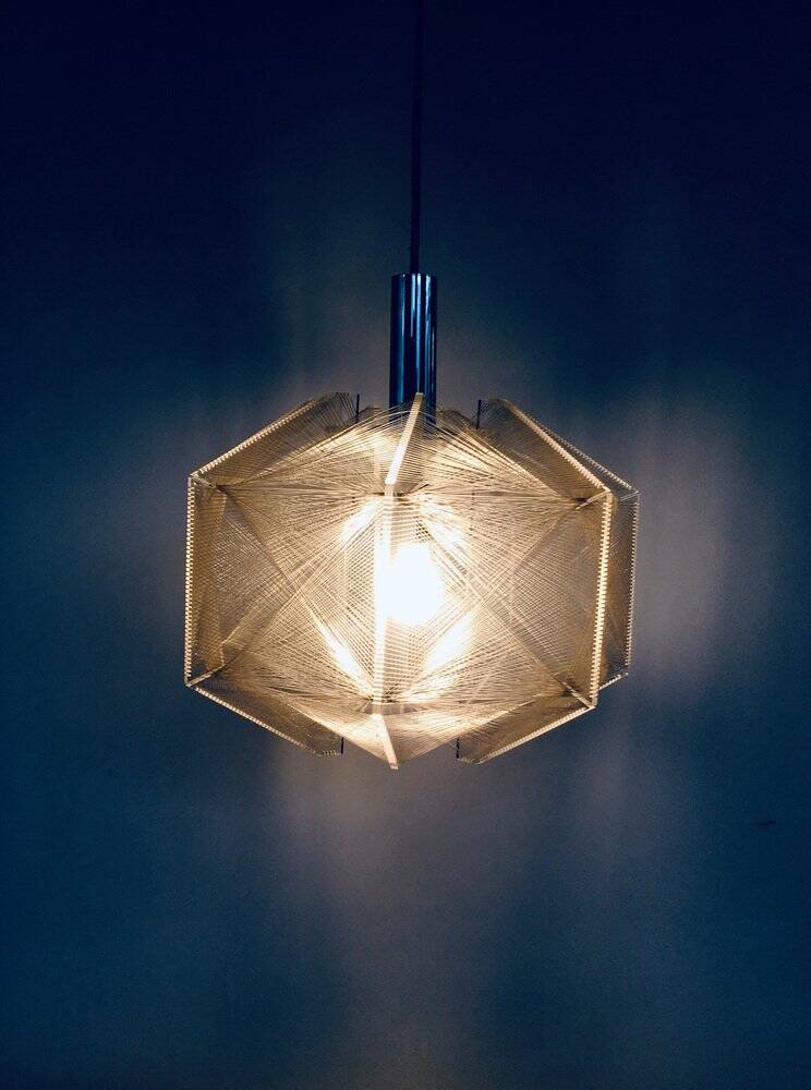 Vintage wire pendant lamp attributed to Paul Secon for Sompex, Germany, 1970s.