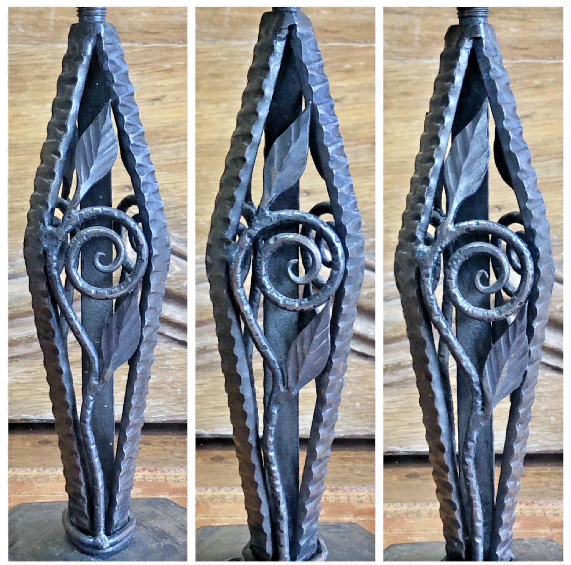 Art Deco lamp 1930 wrought iron opalescent glass fish Ezan