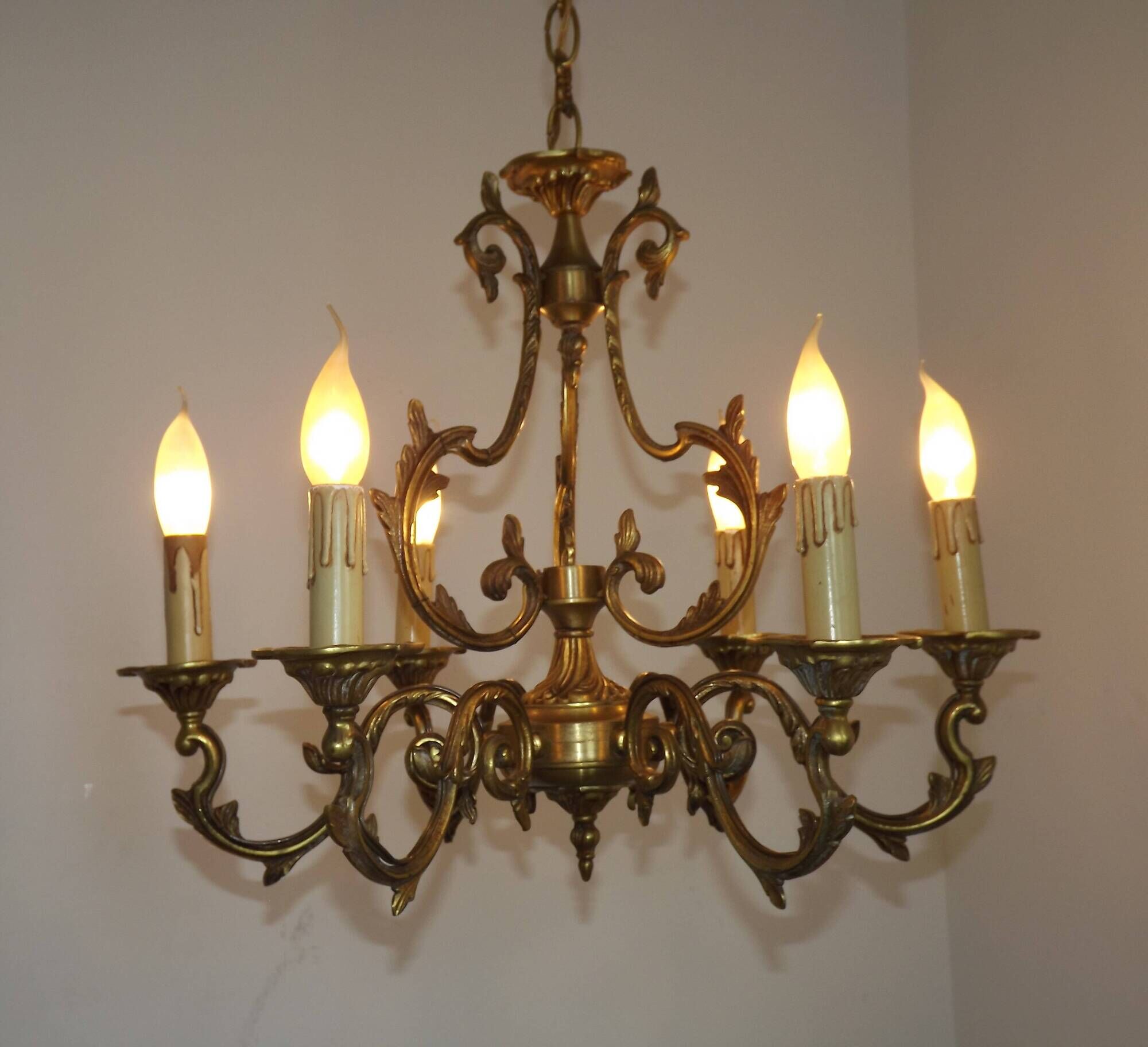 Large Antique French Art Nouveau Acanthus 6-Light Bronze Cage Candlestick