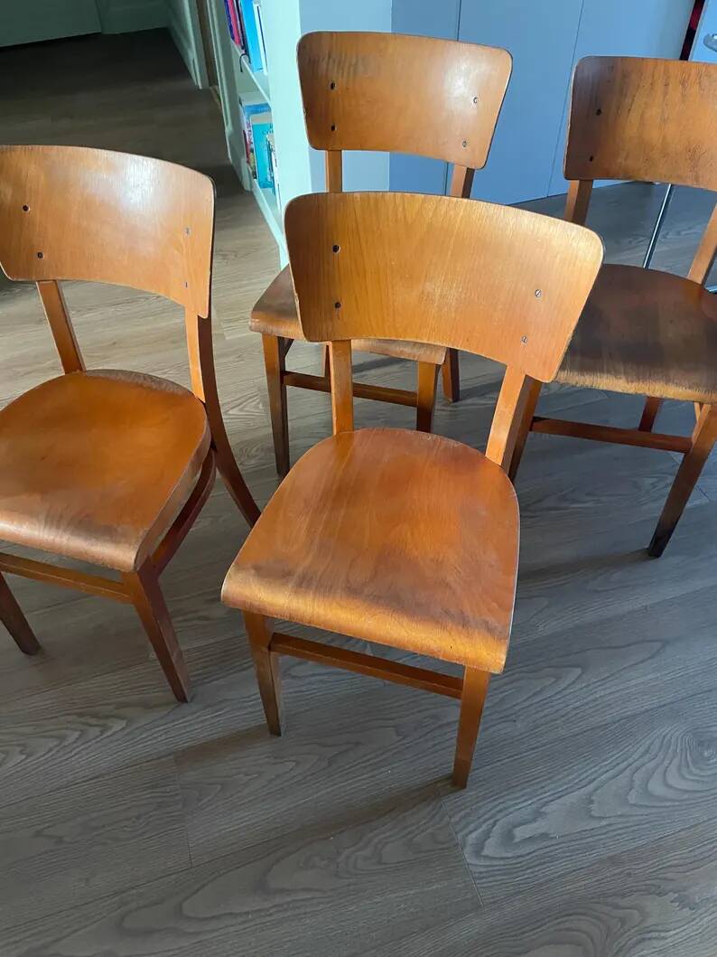 Set of 4 vintage Thonet chairs, vintage chair, dining chair - retro vintage bistro chair - signed Thonet