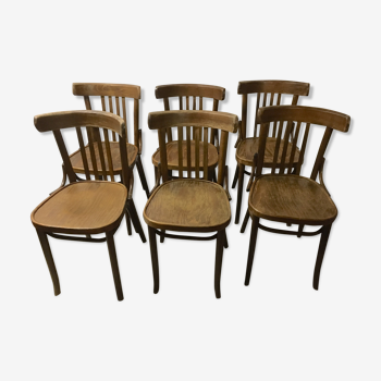 Série de 6 chaises bistrot en bois courbé XXème