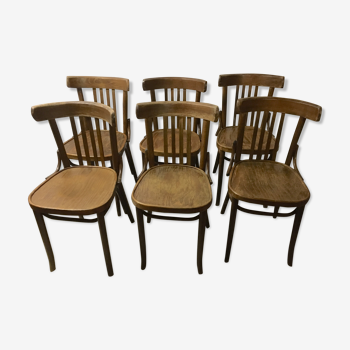 Series of 6 bistro chairs in curved wood, mid. 20th