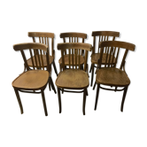 Series of 6 bistro chairs in curved wood, mid. 20th