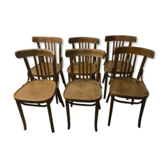 Série de 6 chaises bistrot en bois courbé XXème