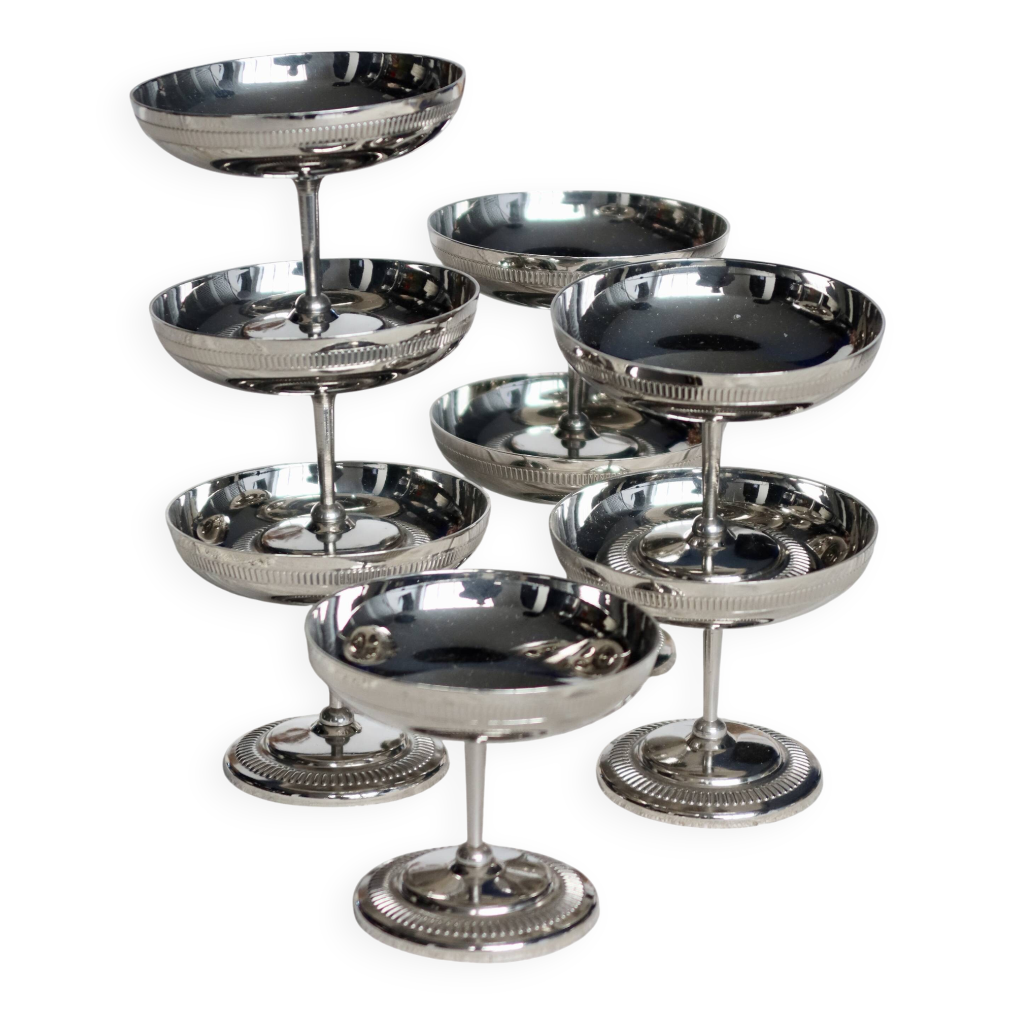 Service à Dessert Vintage Colombia Création D'Art : 8 Coupelles Et 1 Coupe En Porcelaine