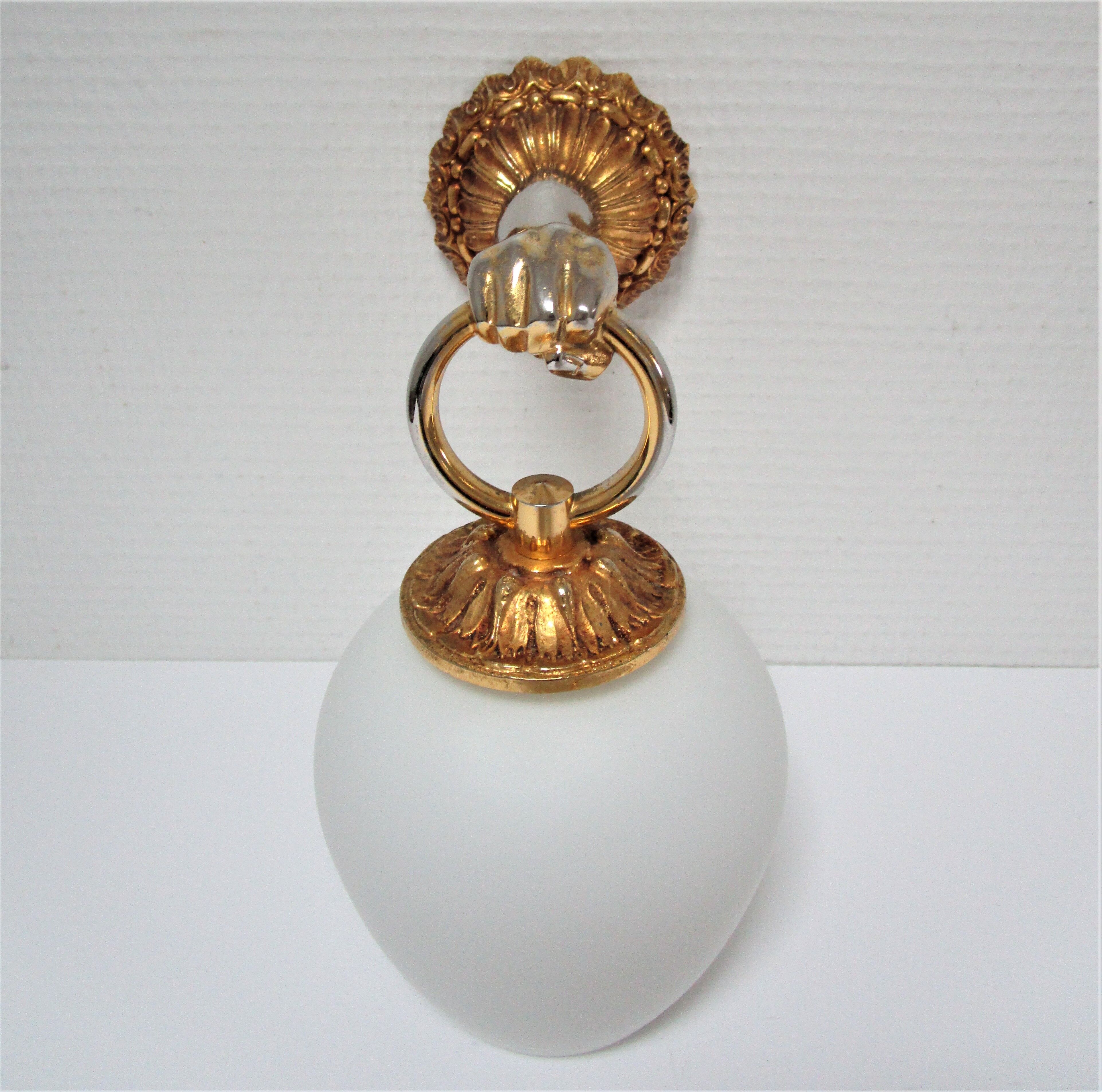 Hand sconce golden metal patinated opaline vintage