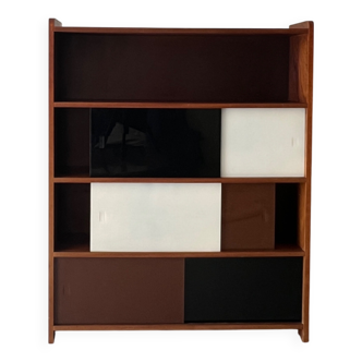 Grande bibliothèque bois verre opaque par Rozaffy Éd.Meuble Oscar 1950