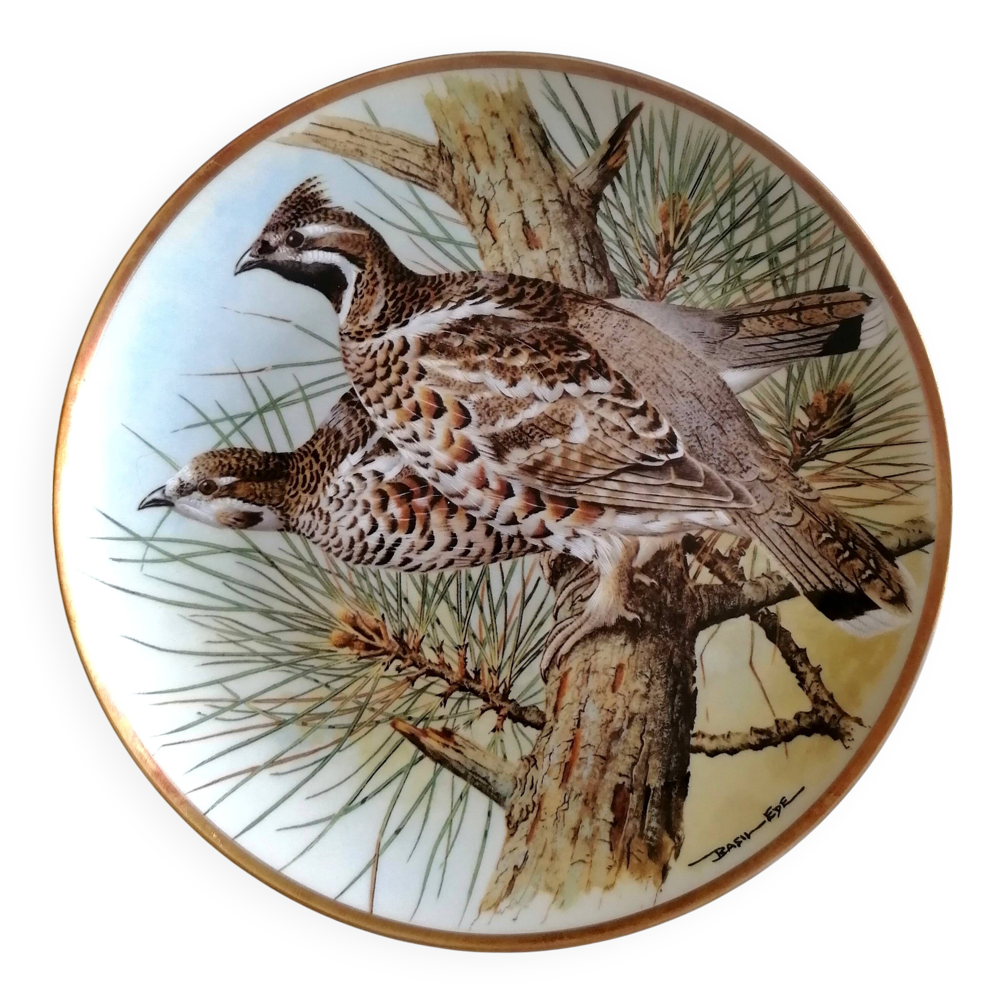 Porcelain plate Limoges collection birds Hazel Grouse