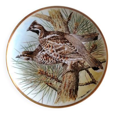Assiette porcelaine Limoges collection oiseaux Hazel Grouse