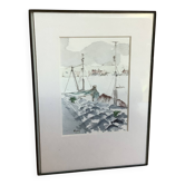 Small signed watercolor marine painting