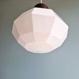 Art Deco pendant light in faceted white opaline, 1920