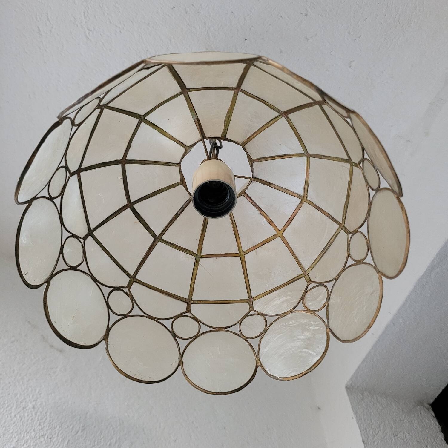 Capiz & Brass Mother-of-Pearl Pendant - Vintage 1970