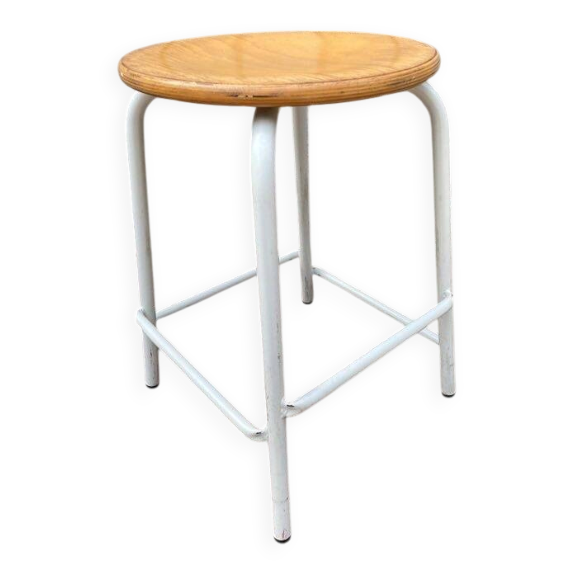 Vintage industrial stackable stool in wood and metal