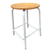 Vintage industrial stackable stool in wood and metal