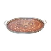Service tray in marquetry wood and brass