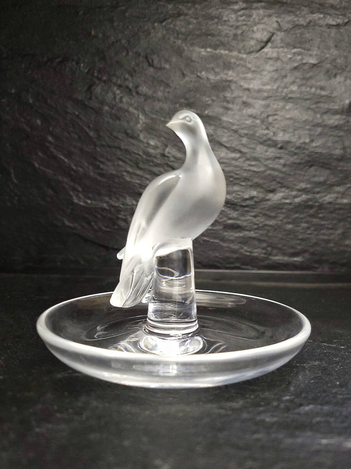 Lalique France – Satin-finished crystal dish with bird, vintage model