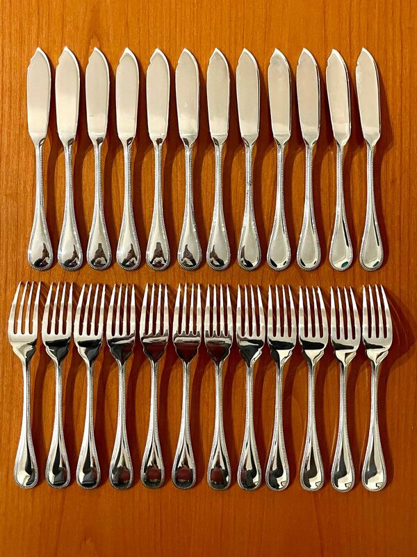 Christofle perles 12 couverts à poisson 24 pièces ,excellent état