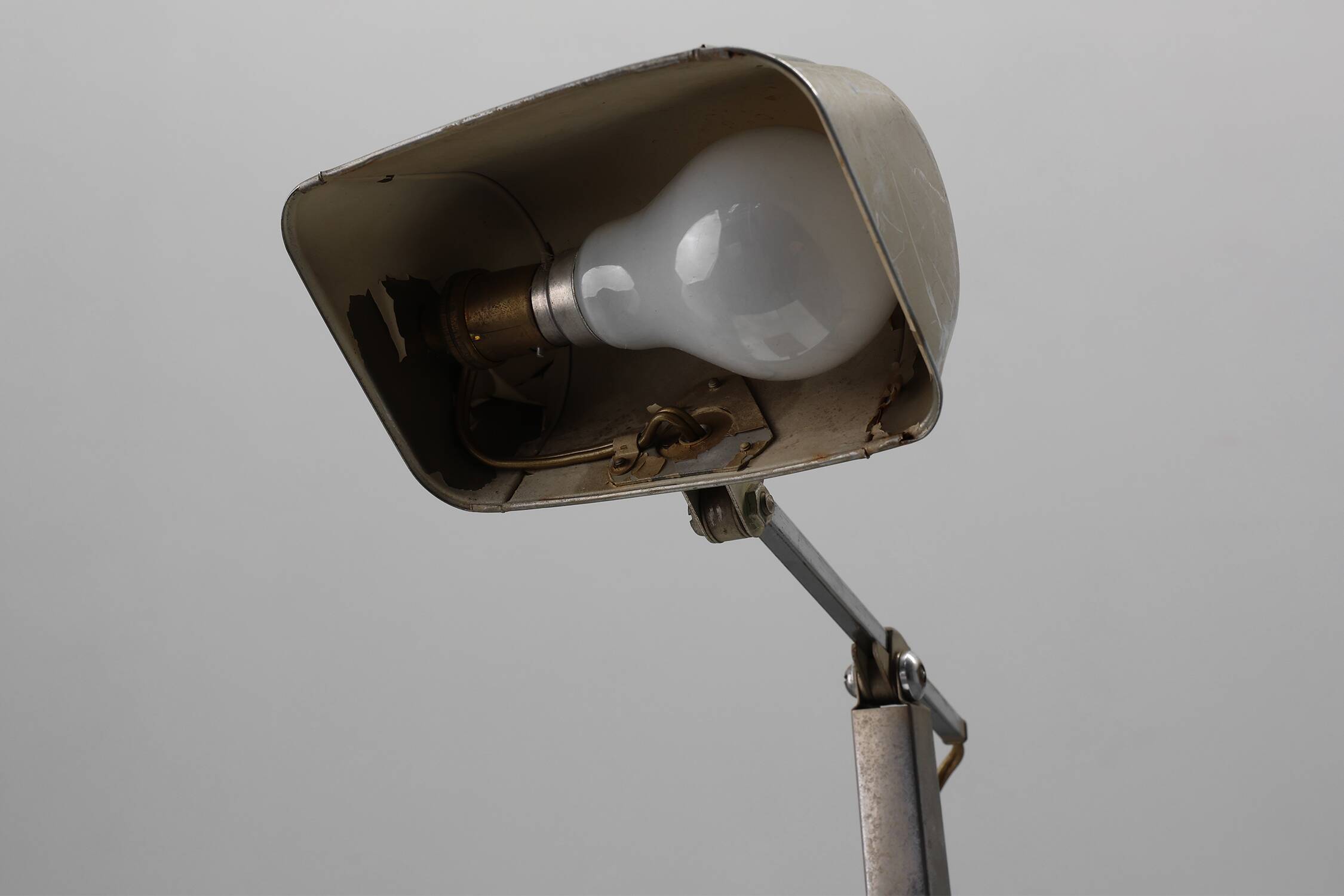 Art Deco Industrial metal and travertine Desk Lamp, Belgium 1930s