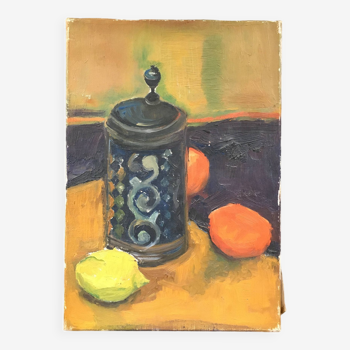 Lemon and oranges still life painting