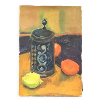 Lemon and oranges still life painting