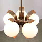 Vintage Italian Copper and Opaline Chandelier, 1970s