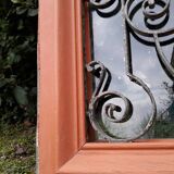 Window frame 179x88cm walnut oak wrought iron grille opening glass panel