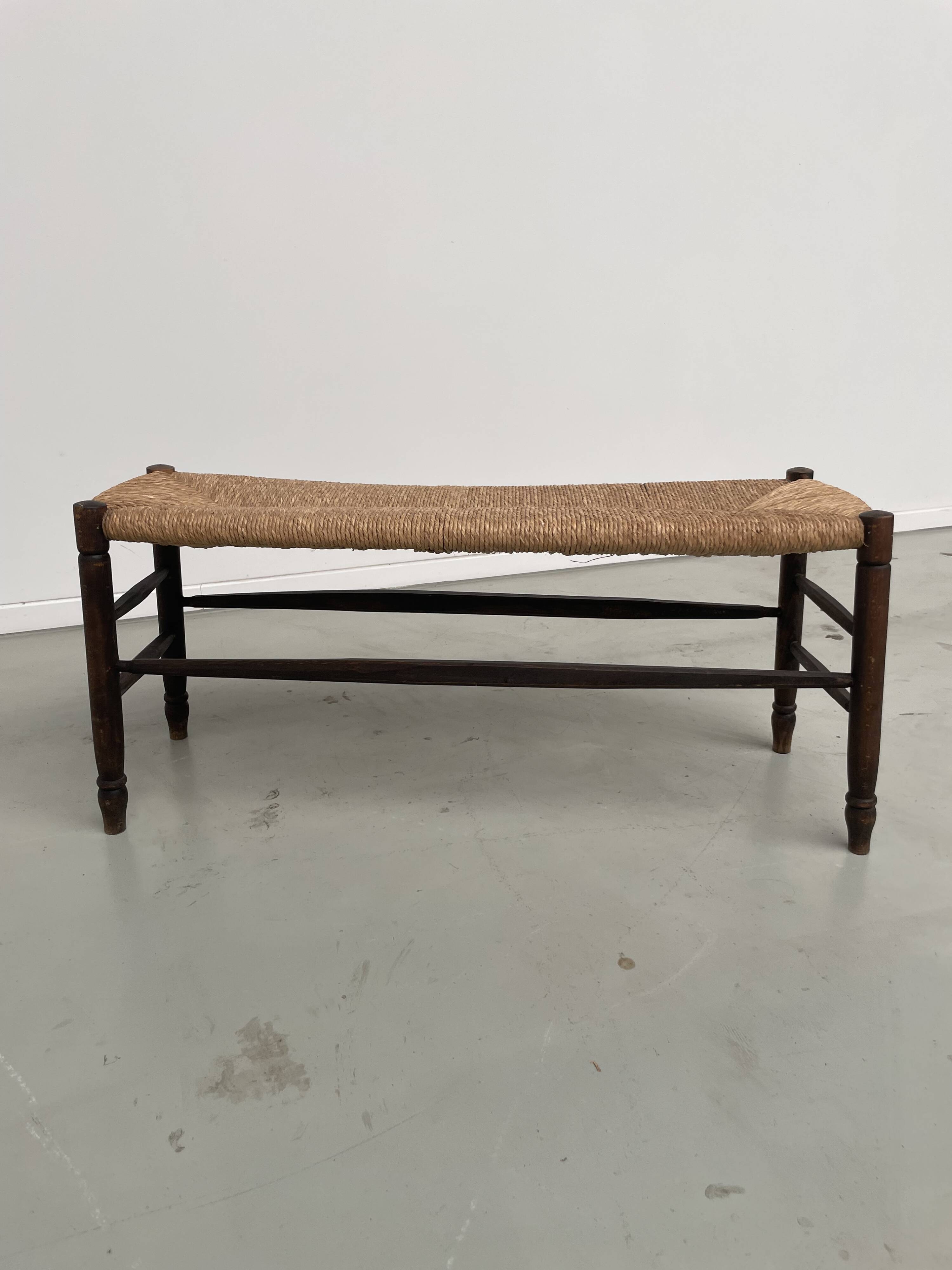 Oak and straw farm bench