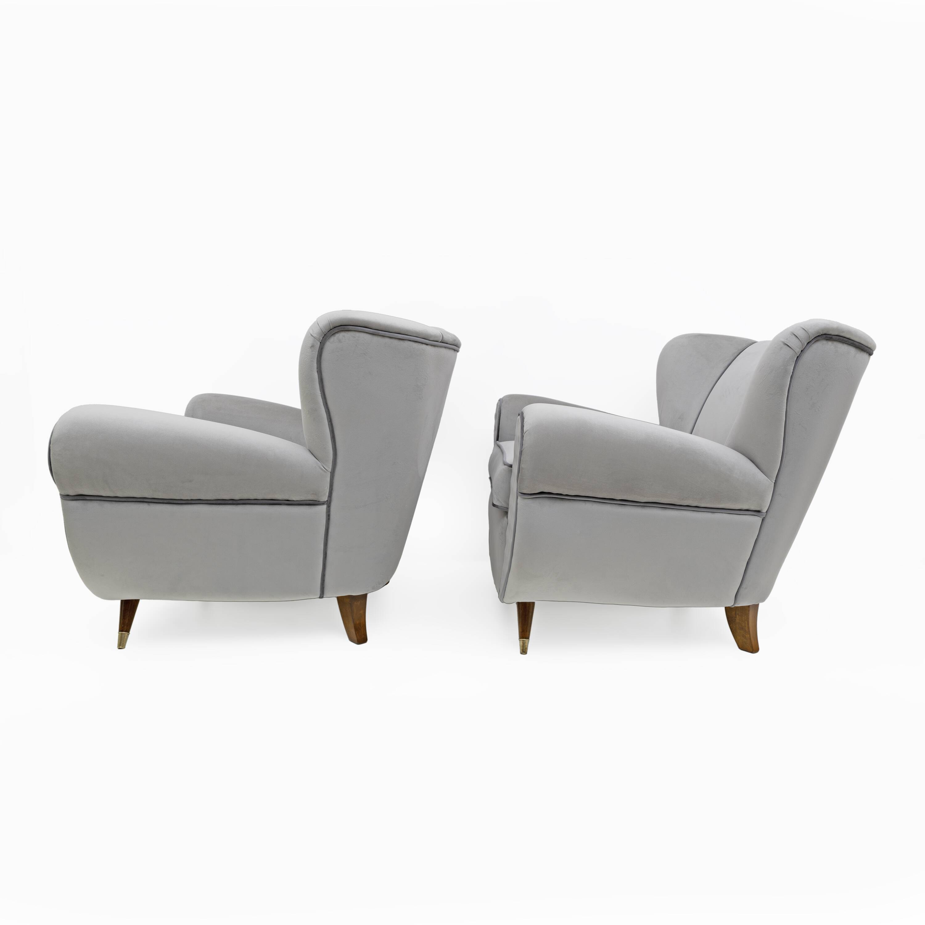 Attributed Guglielmo Ulrich Art Deco Italian Velvet Armchairs, 1940s, Pair