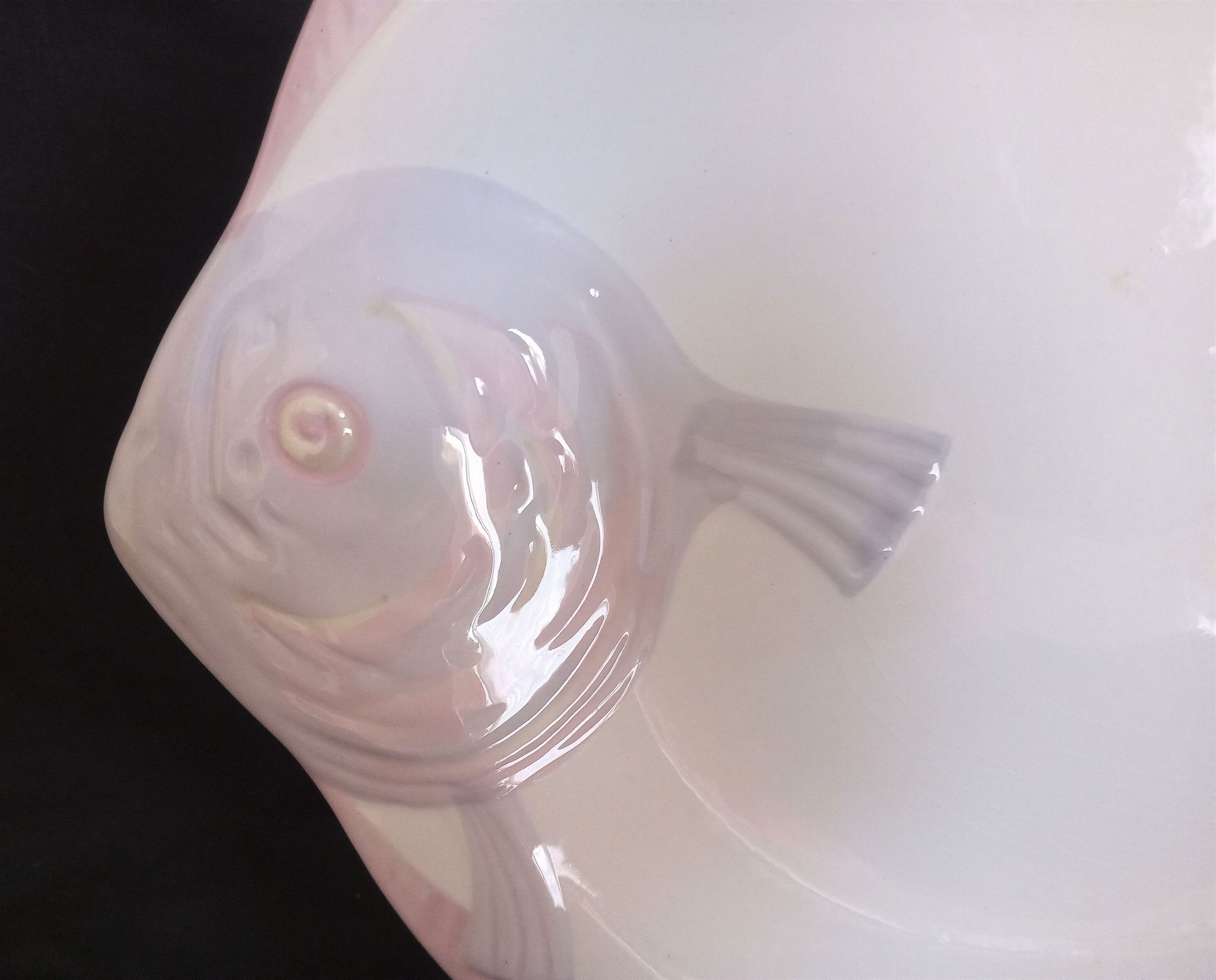 Antique Longwy ceramic fish service for 12 people, Copenhagen pattern, 1890-1939