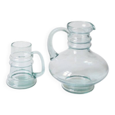 Ensemble carafe et pichet vintage en verre bullé fait main par Mars Kristall