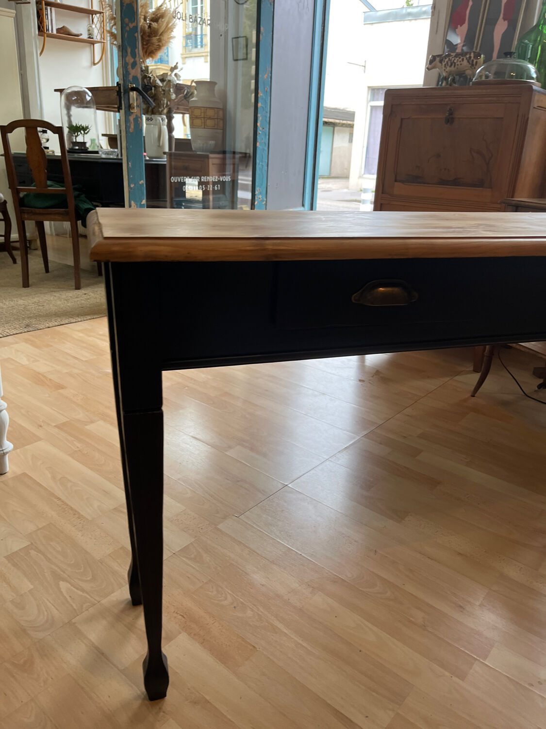 Console raw wood and absolute black