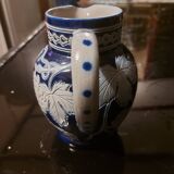 Signed pitcher in cobalt blue enameled salt stoneware