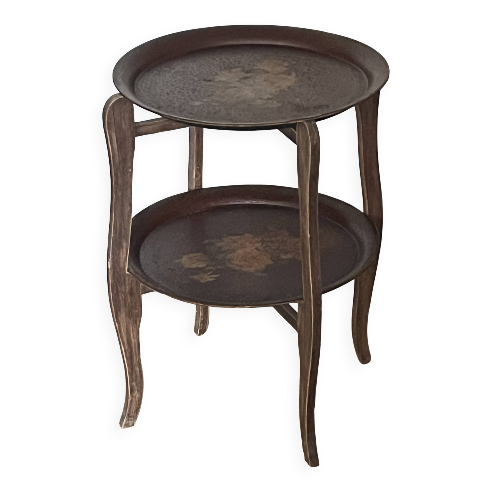 Two old trays on a stand/console.