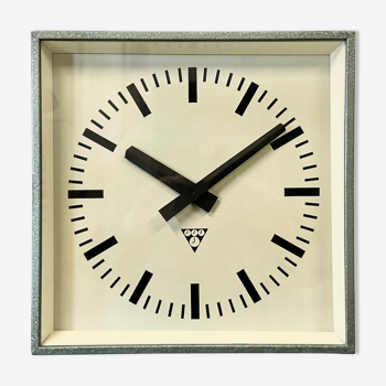 Green Industrial Square Wall Clock from Pragotron, 1970s