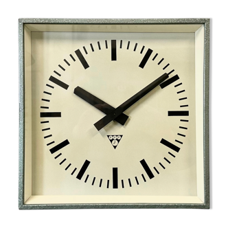 Green Industrial Square Wall Clock from Pragotron, 1970s