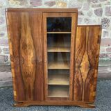 Mid-century art-deco library display case vintage 1950 burl walnut
