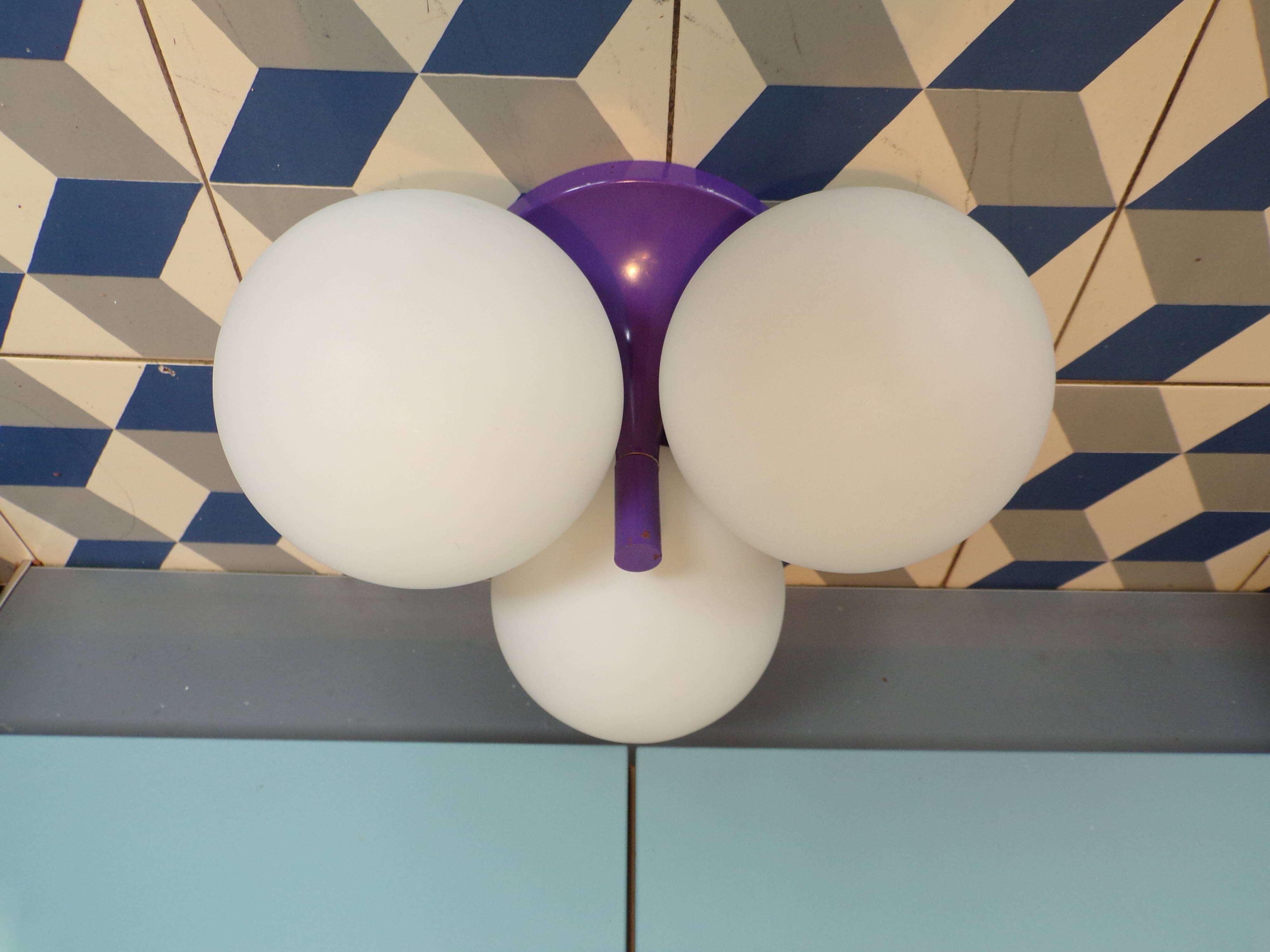 Italian ceiling light 3 lights 1970 purple