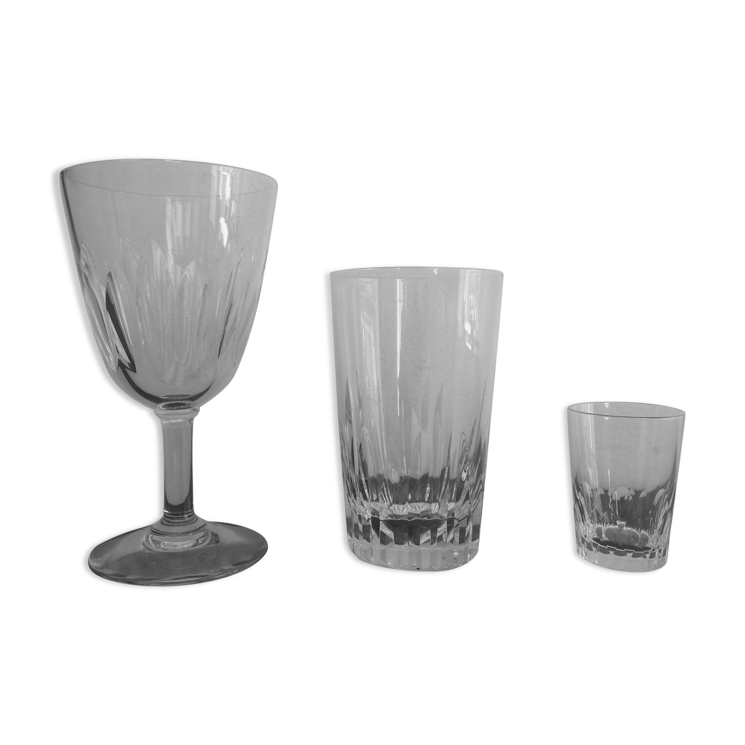 3 glass cut crystal Baccarat signed different